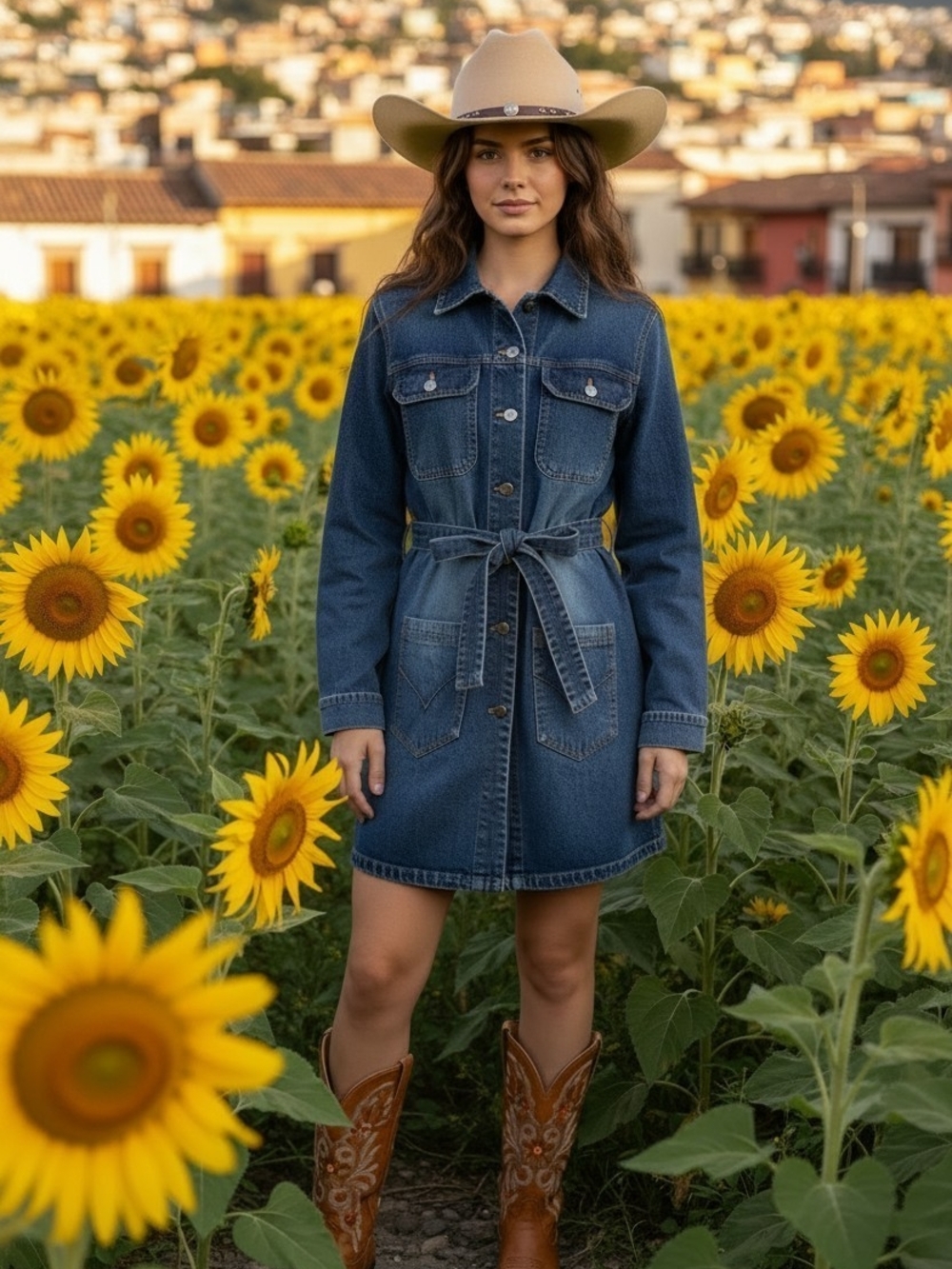 Bisou Bisou Denim Shirt Dress with Tie Belt